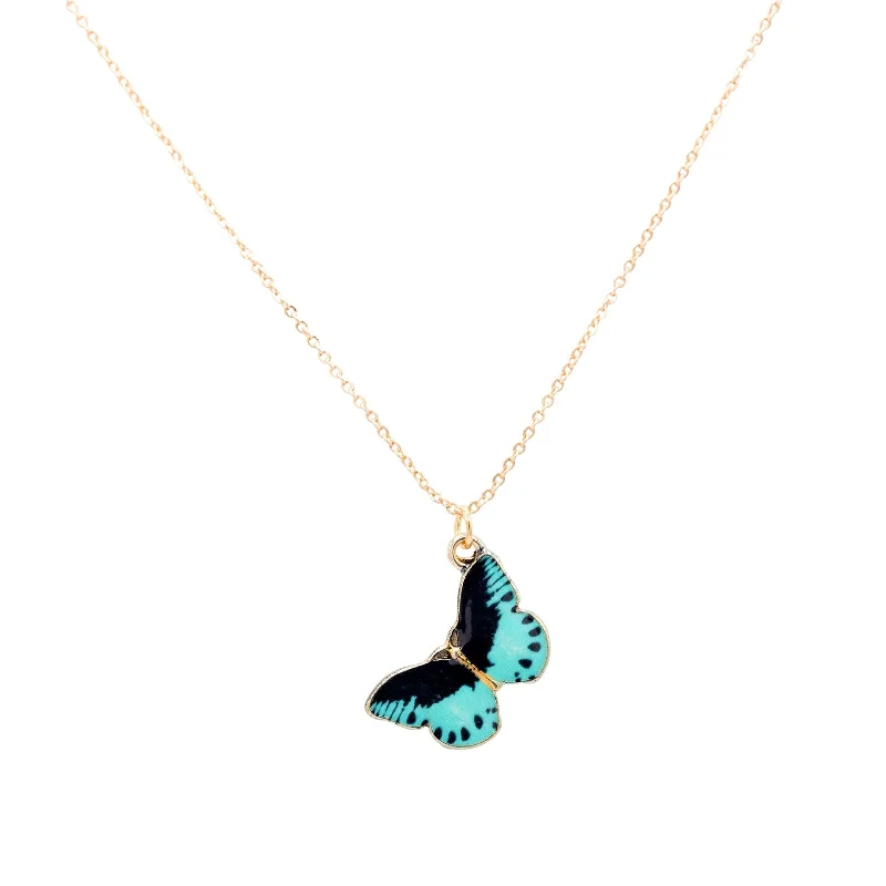 Wedding Necklace for Bride-Blue Butterfly Enamel Charm Necklace