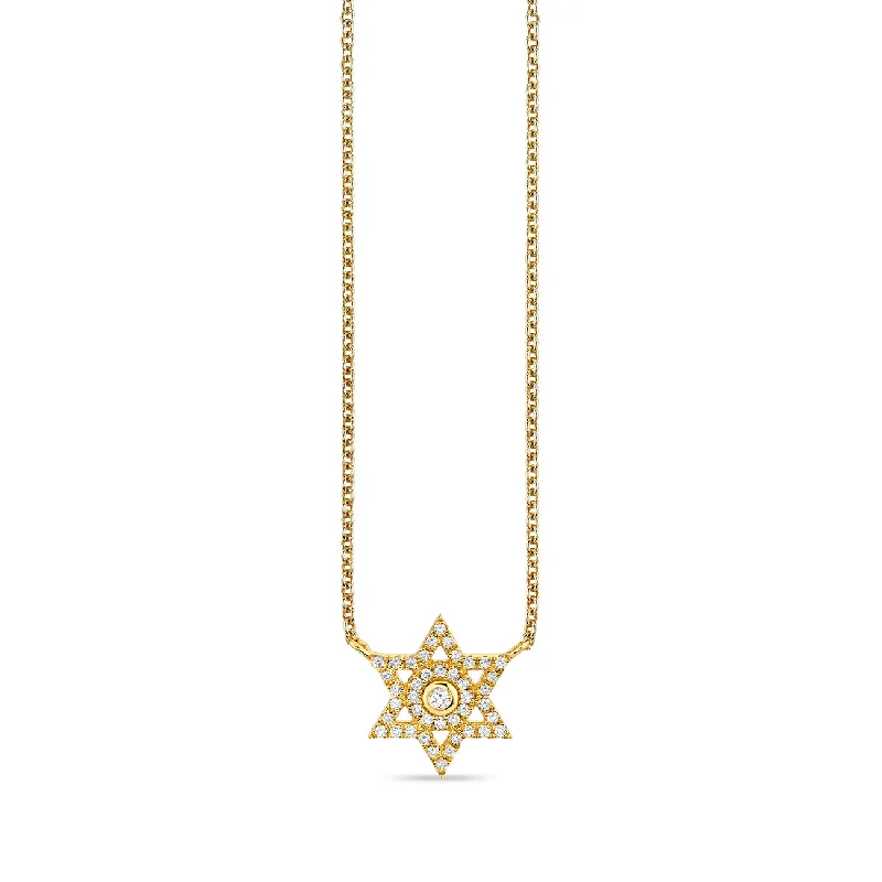 Bright Gold Necklace-Gold & Diamond Star of David Necklace