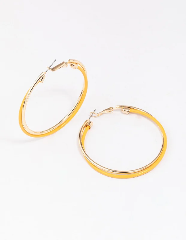 Floral Drop Earrings-Gold Thin Double Twist Hoop Earrings