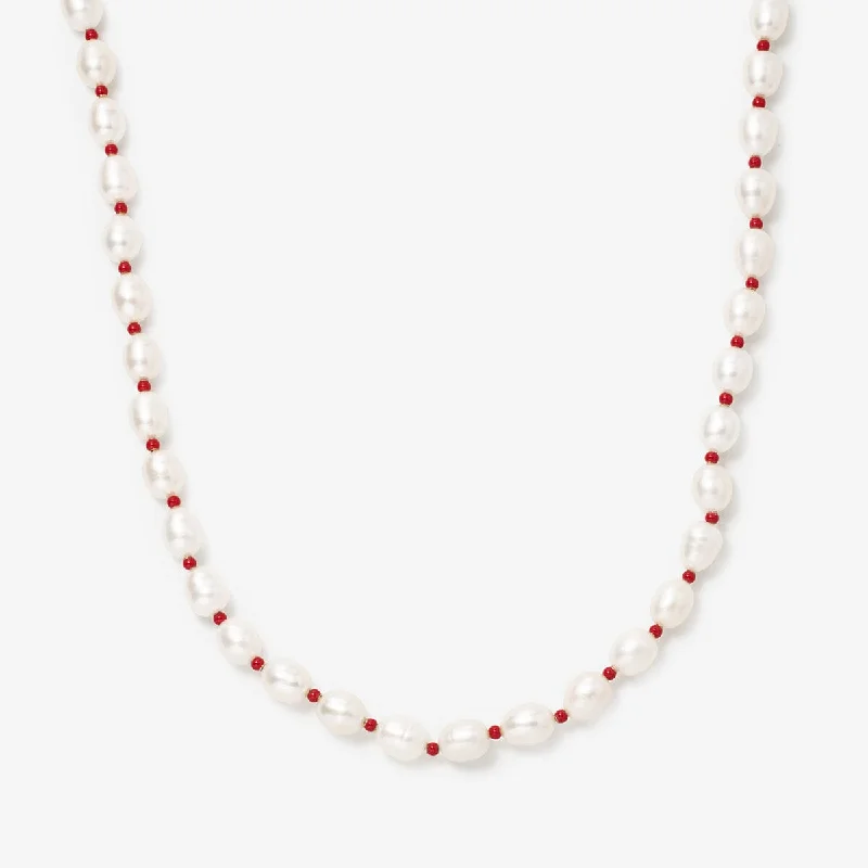 Silver Chain Necklace-Kurt lipstick pearl necklace