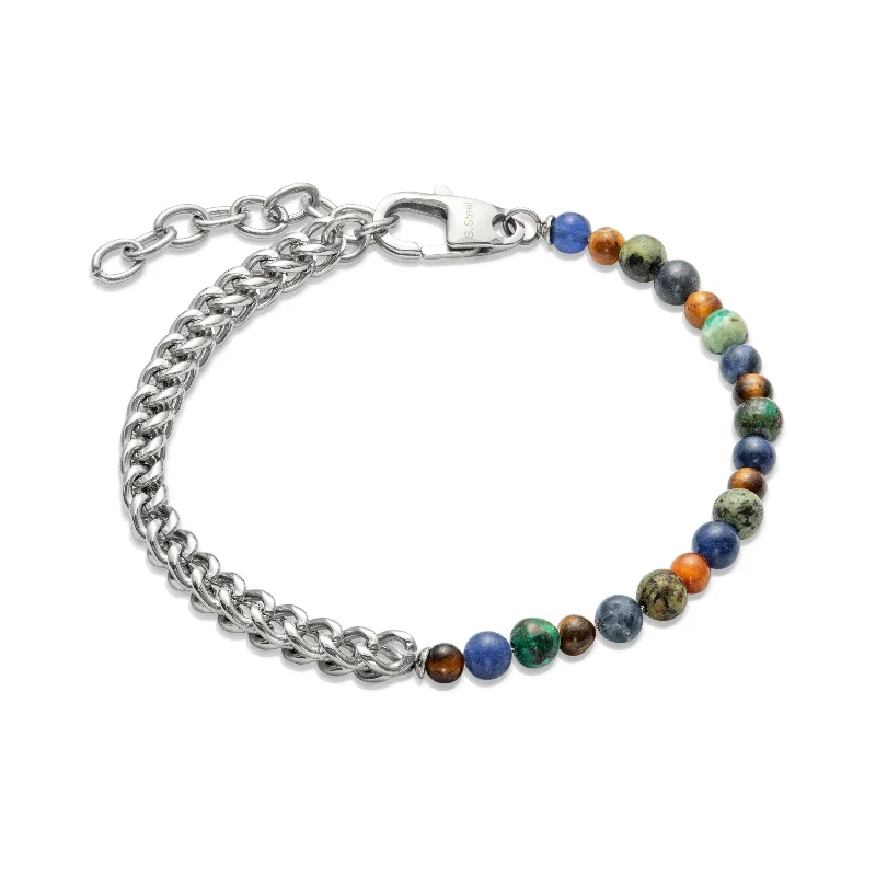 Luxury Pearl Bracelet-Unique & Co Asymmetric Lapis, Tiger's Eye Bead Chain Bracelet