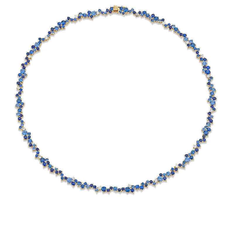 Wedding Necklace for Bride-Gold & Sapphire Cocktail Eternity Necklace