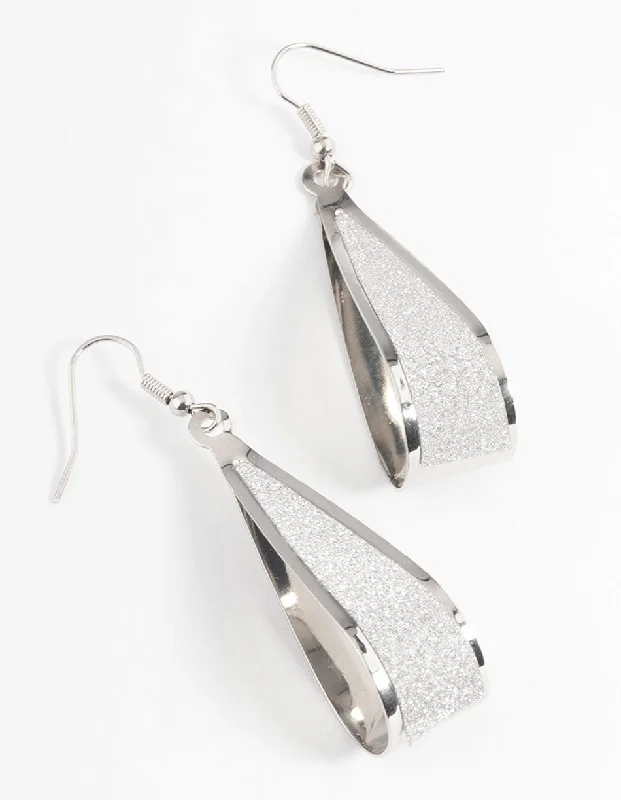 Hoop Earrings for Women-Silver Glitter Paper Fold Drop Earrings