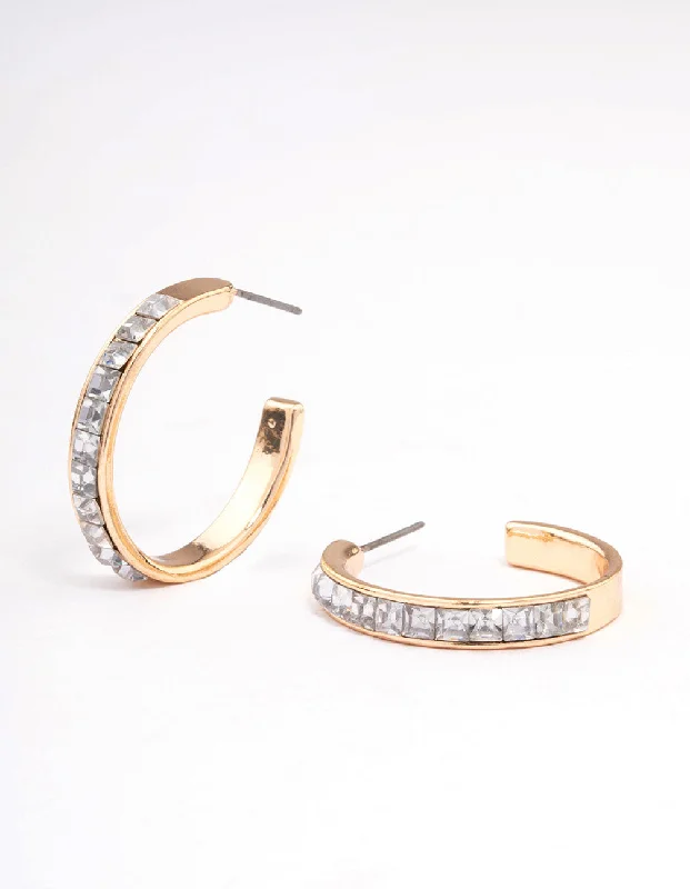 Shiny Stud Earrings-Gold Encased Diamante Hoop Earrings