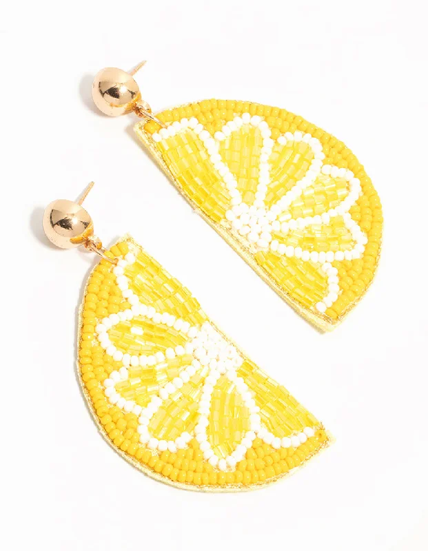 Soft Pink Earrings-Yellow Beaded Lemon Drop Earrings