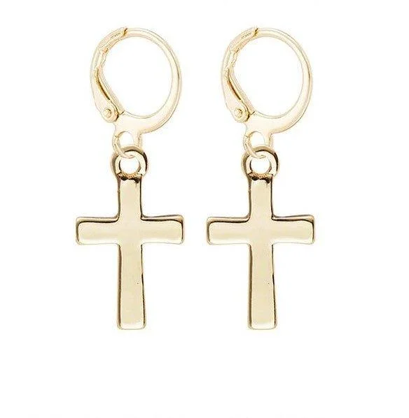 Layered Gold Earrings-Cross Dangle Earrings