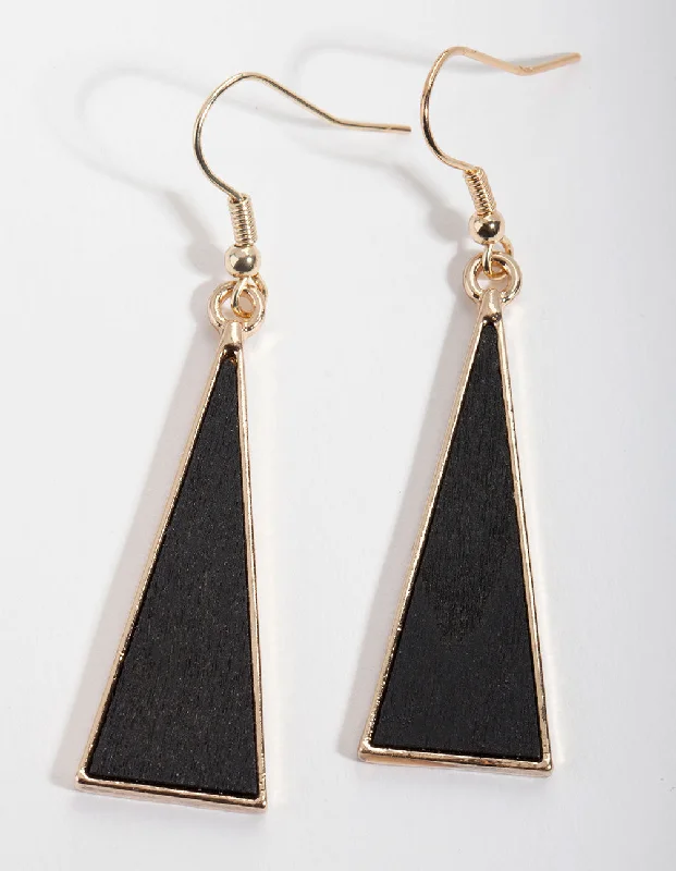 Antique Gold Earrings-Black & Gold Triangle Earrings