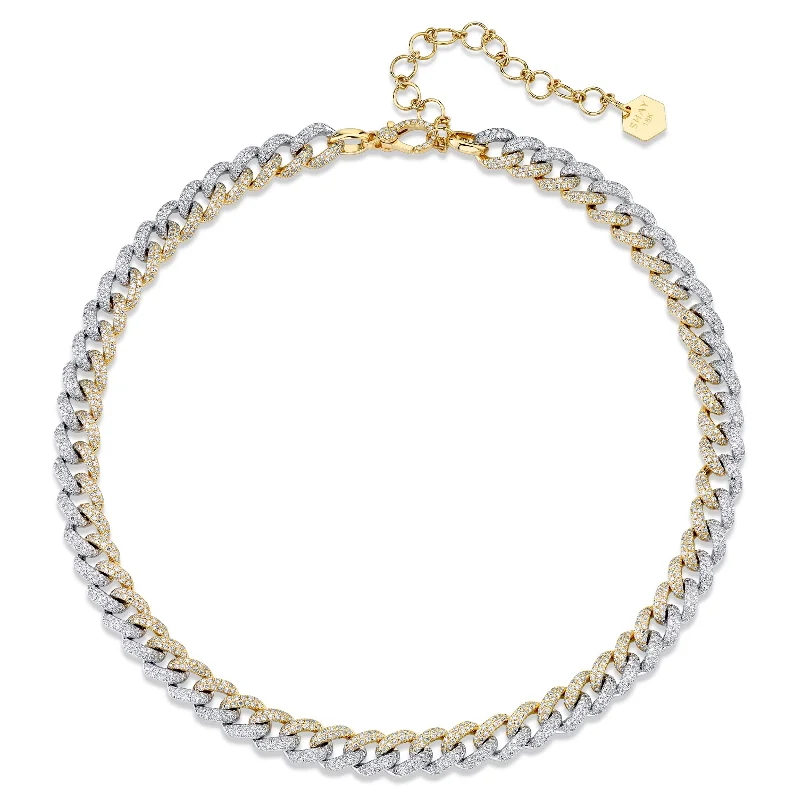 Retro Silver Necklace-READY TO SHIP DIAMOND MEDIUM TWO-TONE PAVE LINK CHOKER