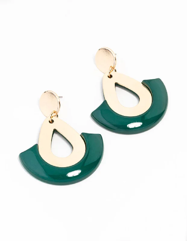 Handmade Silver Earrings-Green Gold Acrylic Disc And Lantern Drop Earrings