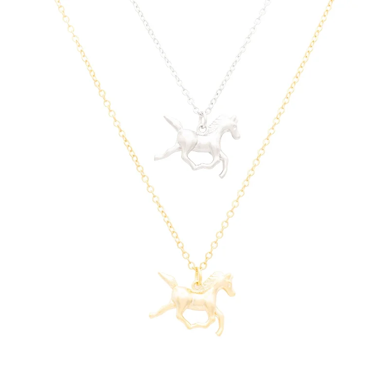 Statement Gemstone Necklace-Running Horse Charm Necklace