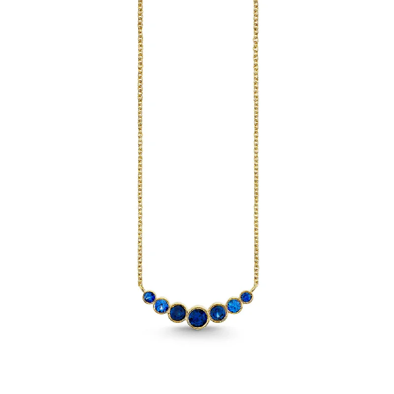 Pearl Cluster Necklace-Gold & Sapphire Graduated Bezel Necklace