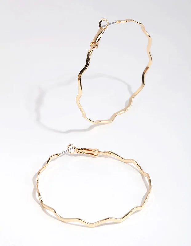 Clear Crystal Earrings-Gold Wiggle Hoop Earrings