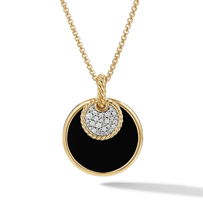 Trendy Gold Necklace-DY Elements® Convertible Pendant Necklace in 18K Yellow Gold with Black Onyx Reversible to Mother of Pearl and Diamonds\, 26.6mm