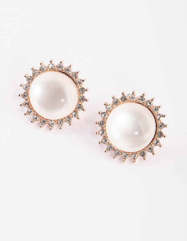 Large Gold Earrings-White Cat Eye Stud Earrings