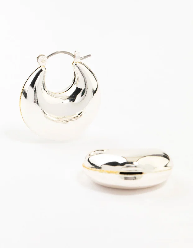 Simple Diamond Stud Earrings-Puffy Silver Stretch Hoop Earrings