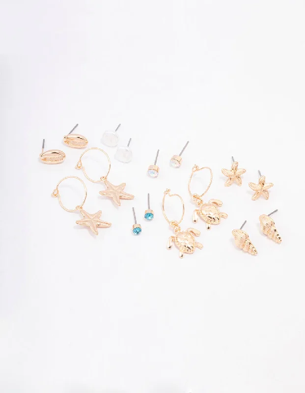 Gold Chain Earrings-Gold Pearl Seashell Earring 8-Pack