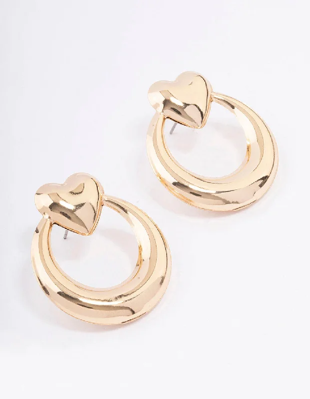 Gold and Pearl Earrings-Gold Large Heart Ring Stud Earrings