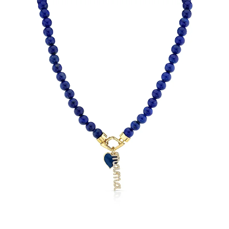 Custom Silver Pendant Necklace-Gold & Diamond Mama Heart Lapis Necklace