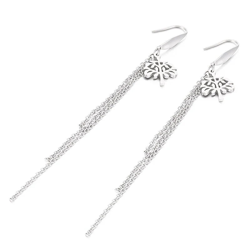 1 Pair Lady Star Tree Stainless Steel Titanium Steel Drop Earrings