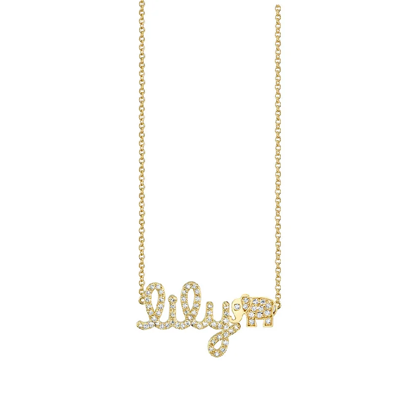 Classic Chain Necklace-Gold & Diamond Small Custom Script Elephant Icon Necklace