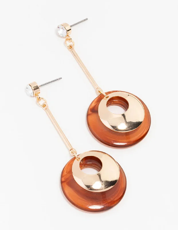 Sterling Silver Earrings-Gold Marble Doughnut Drop Earrings