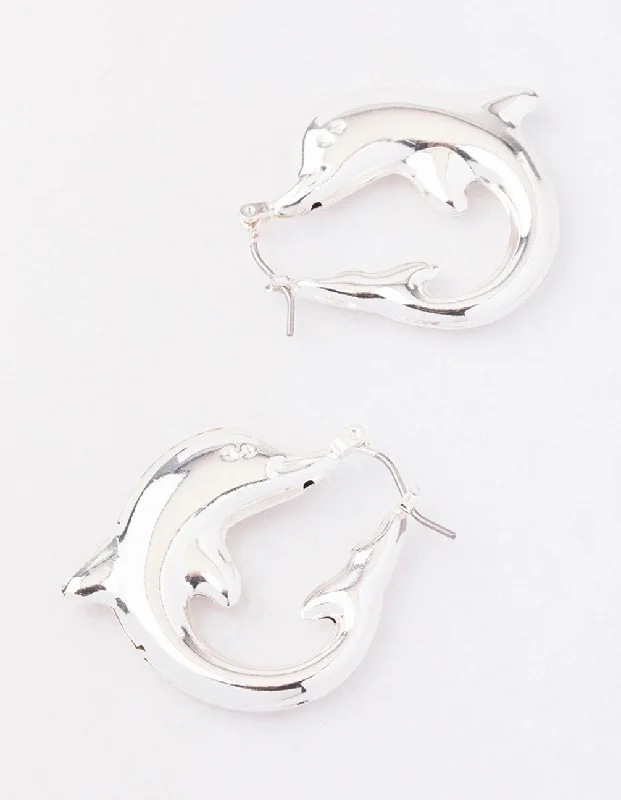 Rainbow Hoop Earrings-Silver Dolphin Hoop Earrings