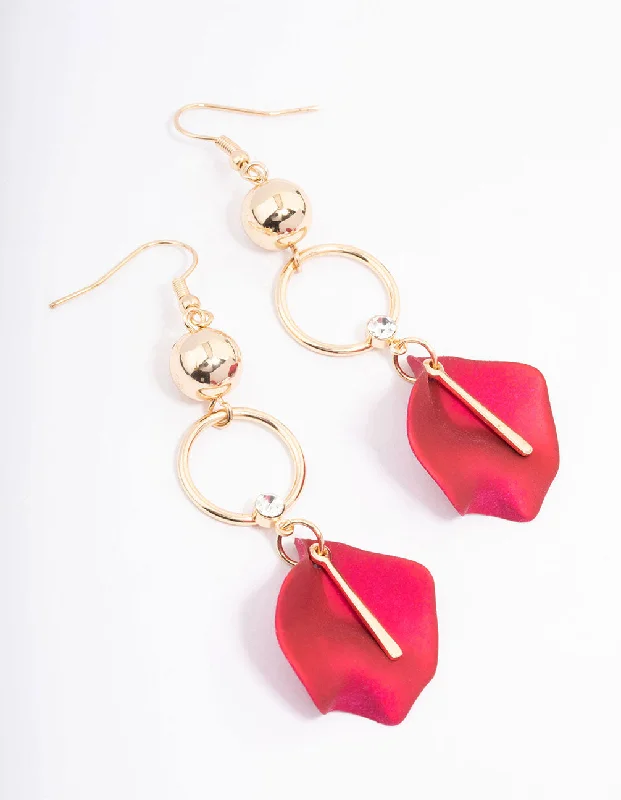 Luxury Gold Earrings-Pink Ball Circle Petal Drop Earrings