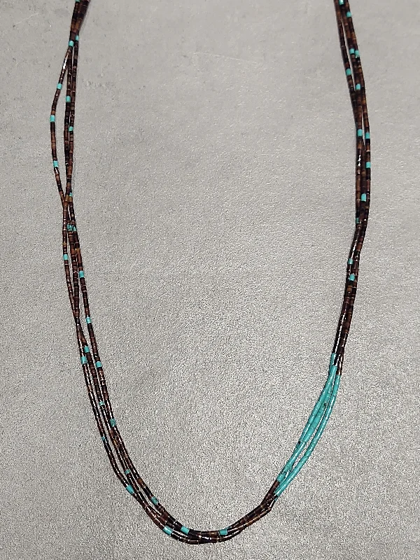 Cute Pendant Necklace-Penn Heishi Turquoise 3 Strand Kewa Necklace - Handmade Native American