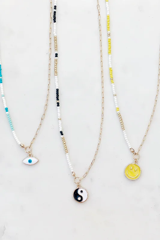 Gold Name Necklace-Beaded Icon Necklace