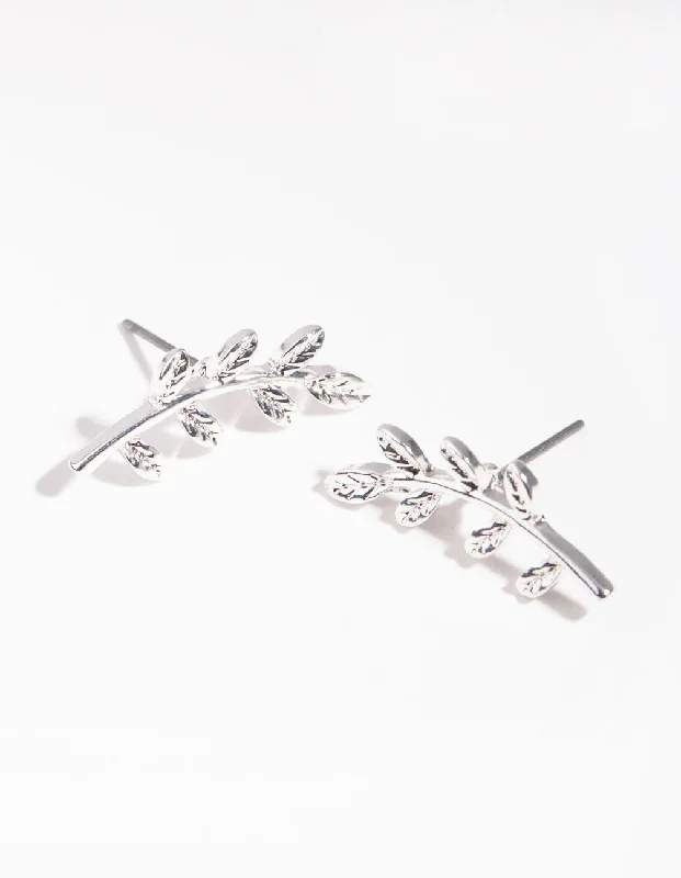 Soft Pink Earrings-Silver Mini Leaf Stud Earrings