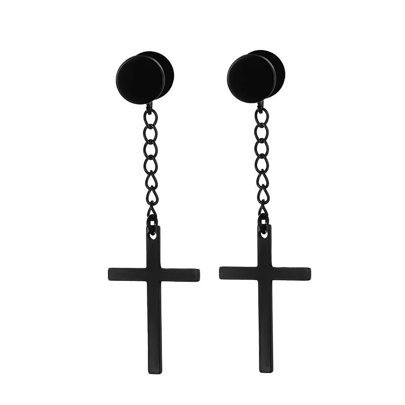 Black Large Cross Stud Earrings (Single)