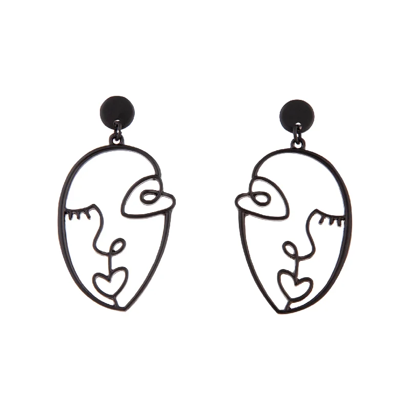 Black Gemstone Earrings-Black Artist Inspired Face Earrings