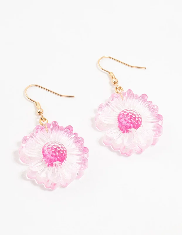 Turquoise Bead Earrings-Pink Acrylic Bubble Daisy Drop Earrings