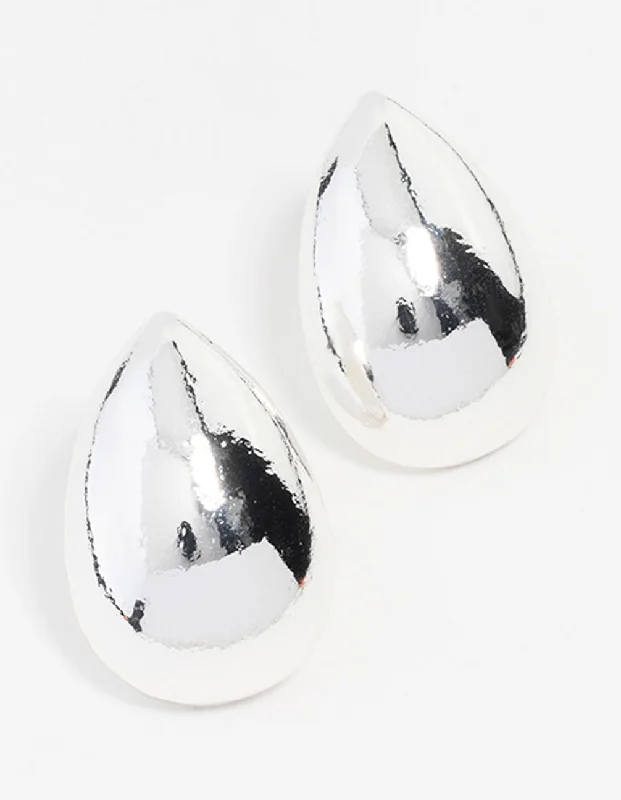 Statement Earrings for Weddings-Silver Teardrop Stud Earrings