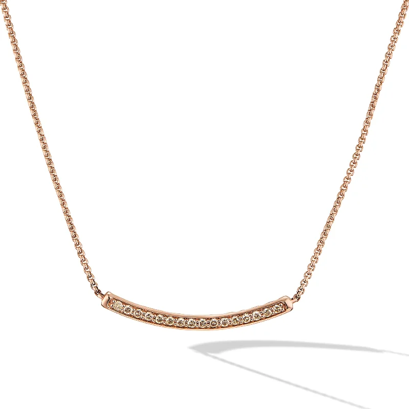 Sparkling Gemstone Necklace-Petite Pavé Bar Necklace in 18K Rose Gold with Cognac Diamonds\, 1.25mm