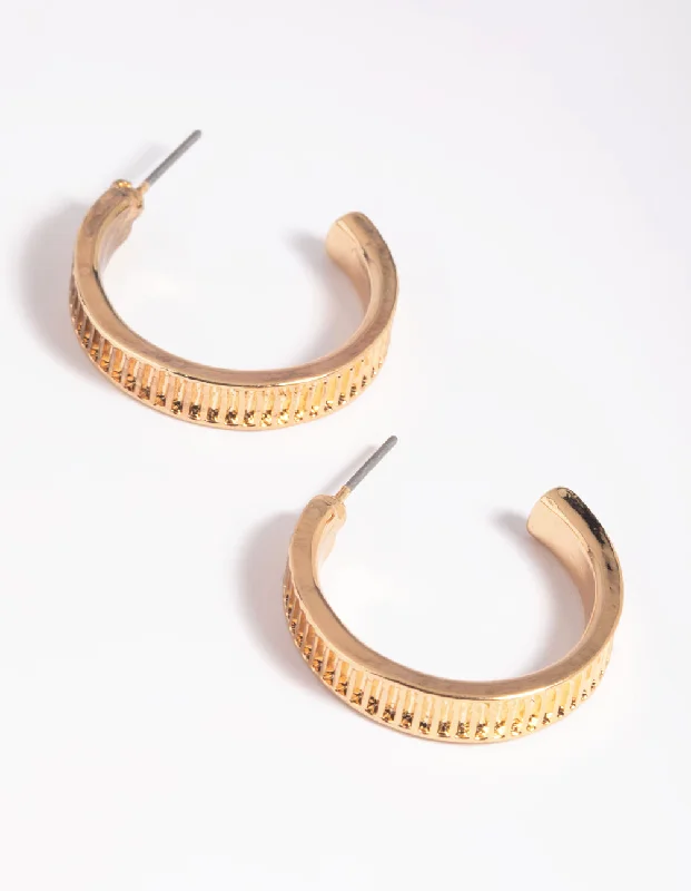 Classic Round Earrings-Gold Text Hoop Earrings