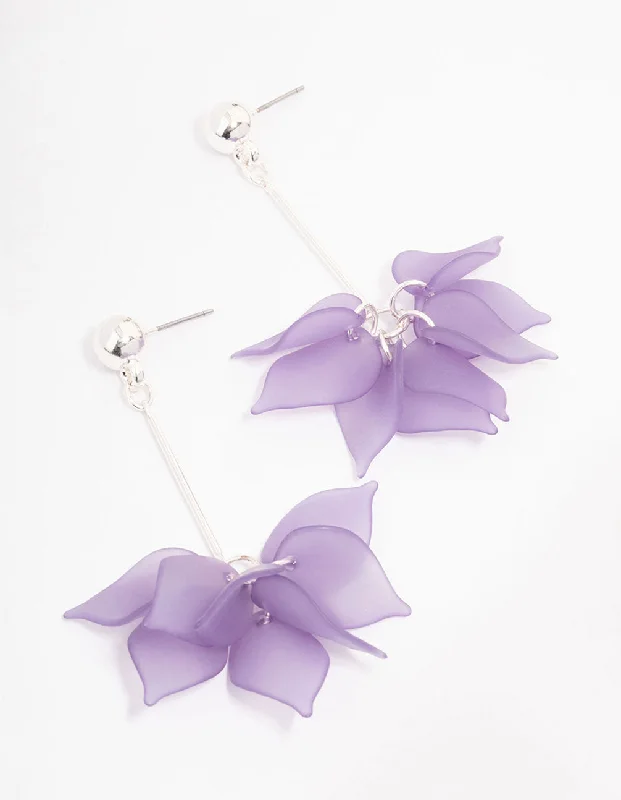 Black Diamond Earrings-Purple Frosted Petal Bar Drop Earrings