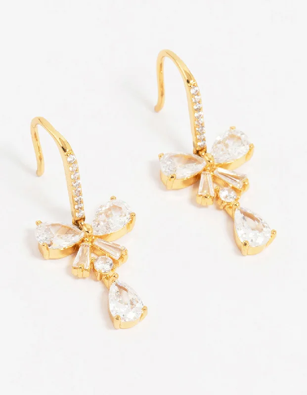 Modern Tassel Earrings-Gold Plated Cubic Zirconia Bow Teardrop Earrings