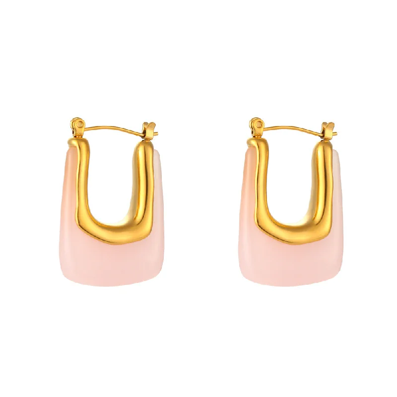 Acrylic U-Shaped Earrings-Pink