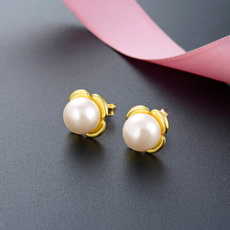 Gold Stud Earrings-with Plastic Earplug