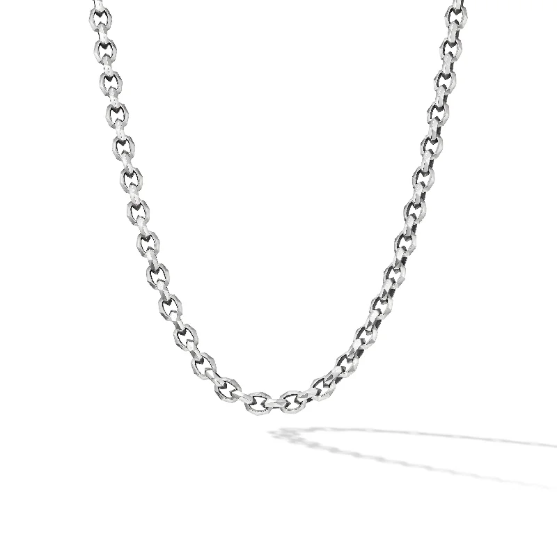 Stylish Beaded Necklace-Torqued Faceted Chain Link Necklace in Sterling Silver\, 7mm