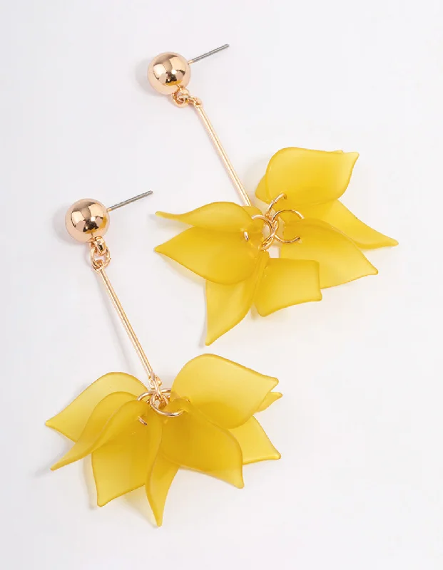 Silver Hoop Earrings for Women-Yellow Petal Stack Drop Earrings