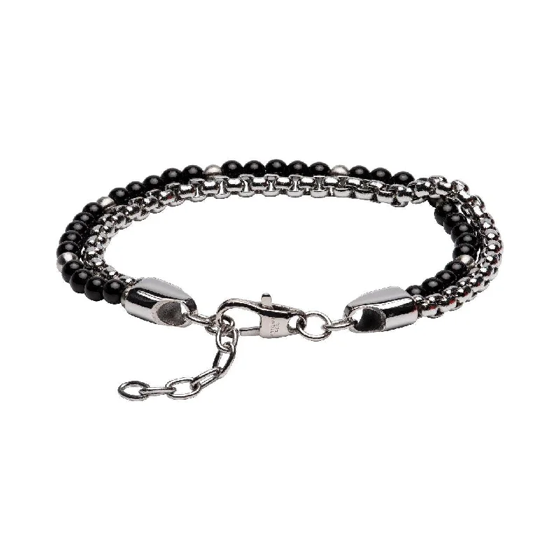 Dainty Gold Chain Bracelet-Unique & Co Black Onyx Beads and Stainless Steel Chain Bracelet