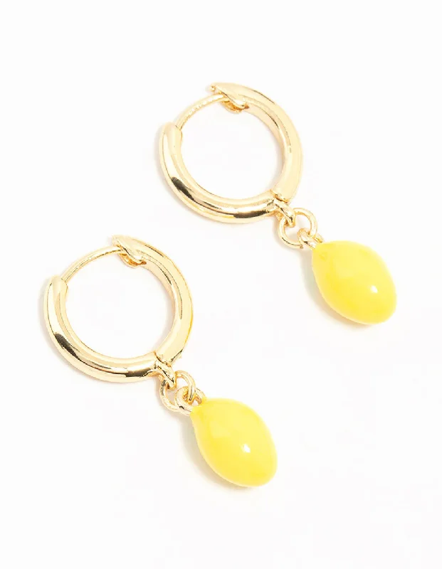 Gold Chain Earrings-Gold Plated Lemon Huggie Earrings