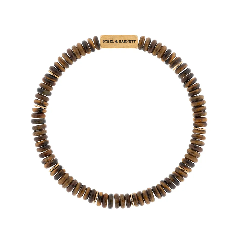 Stackable Leather Bracelets-Tigers Eye Gold Two Tone Disc Bracelet