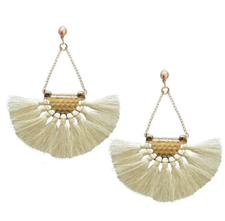 Unique Gemstone Earrings-White Tassel Earrings