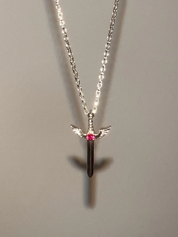 White Crystal Necklace-Ruby Dagger Necklace