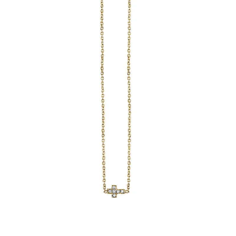 Eco-Friendly Necklace-Gold & Pave Diamond Tiny Cross Necklace