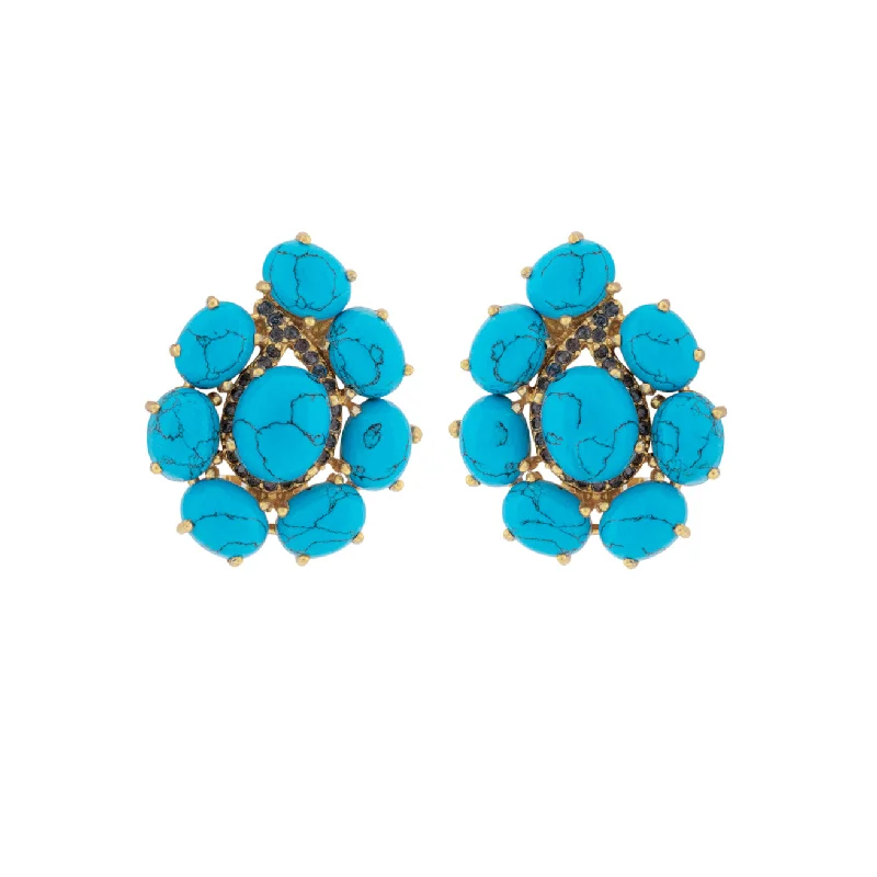 Gold Hoop Earrings-Carmella Earrings Blue Turquoise & Blue Crystal