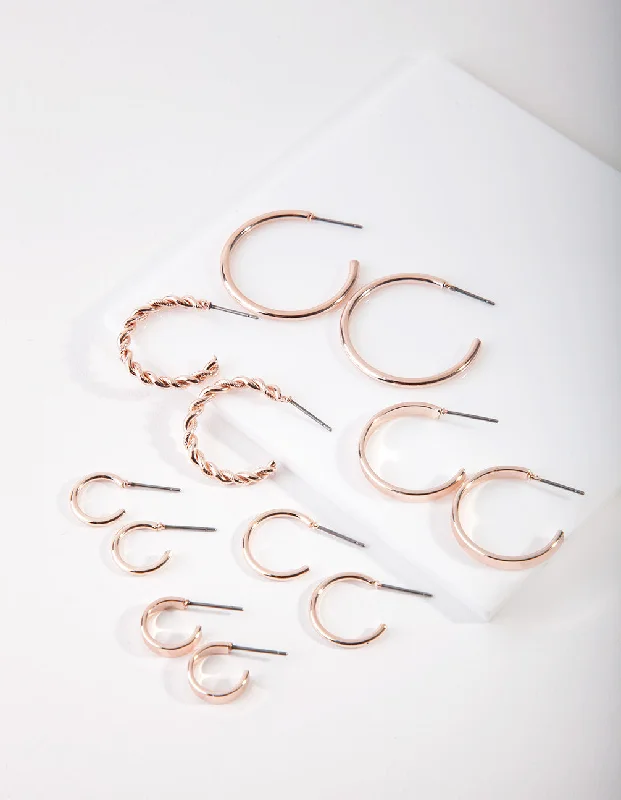 Geometric Drop Earrings-Rose Gold Sleeper Earring 6-Pack